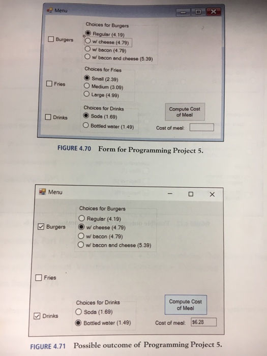 radiobutton, checkbox, and textbox. Please show screenshots of the code Table 4.13.