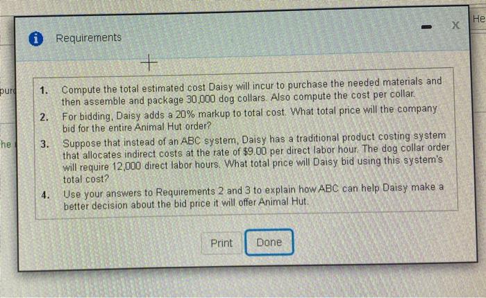  He - X purd 0 Requirements + 1. Compute the total