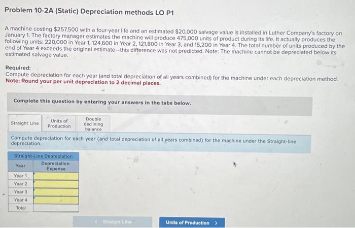  will thumbs up Problem 10-2A (Static) Depreciation methods LO P1 A