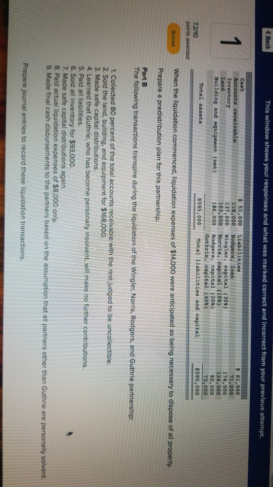 correct and incorrect from your previous attempt. Cash $ 51,000 1 Accounts