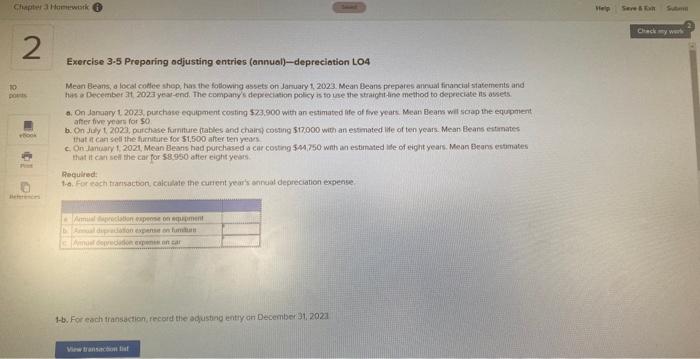 Hi please answer this one. Exercise 3-5 Preparing odjusting entries (annuol)-depreciotion to