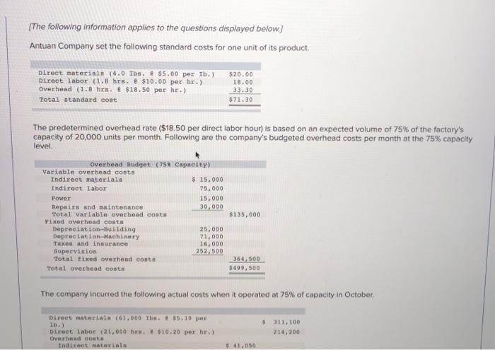  4 part problem all using the same data The following information