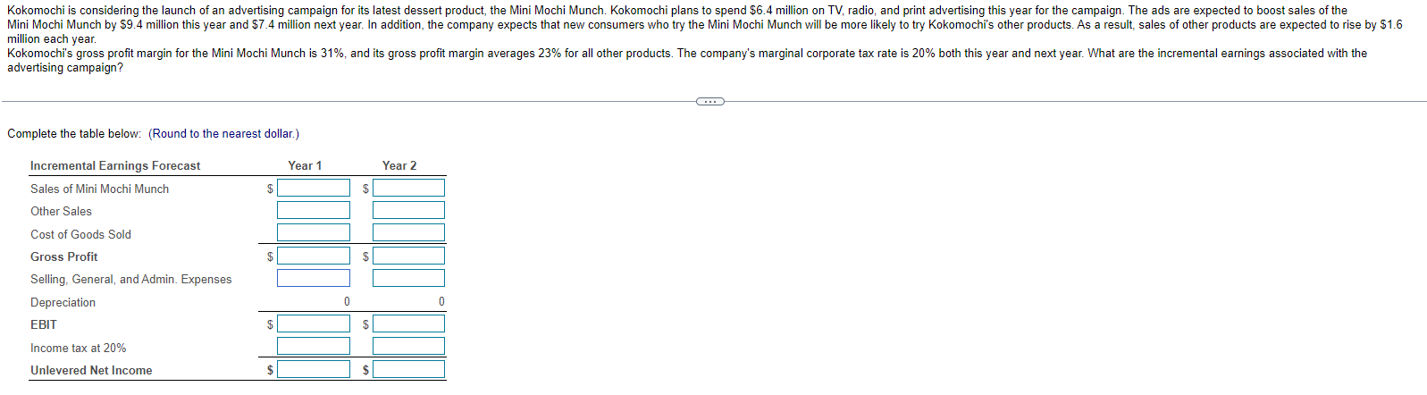  million each year. advertising campaign? Complete the table below: (Round to