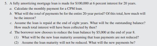 Please solve this question on excell and show formulas please. 5. A