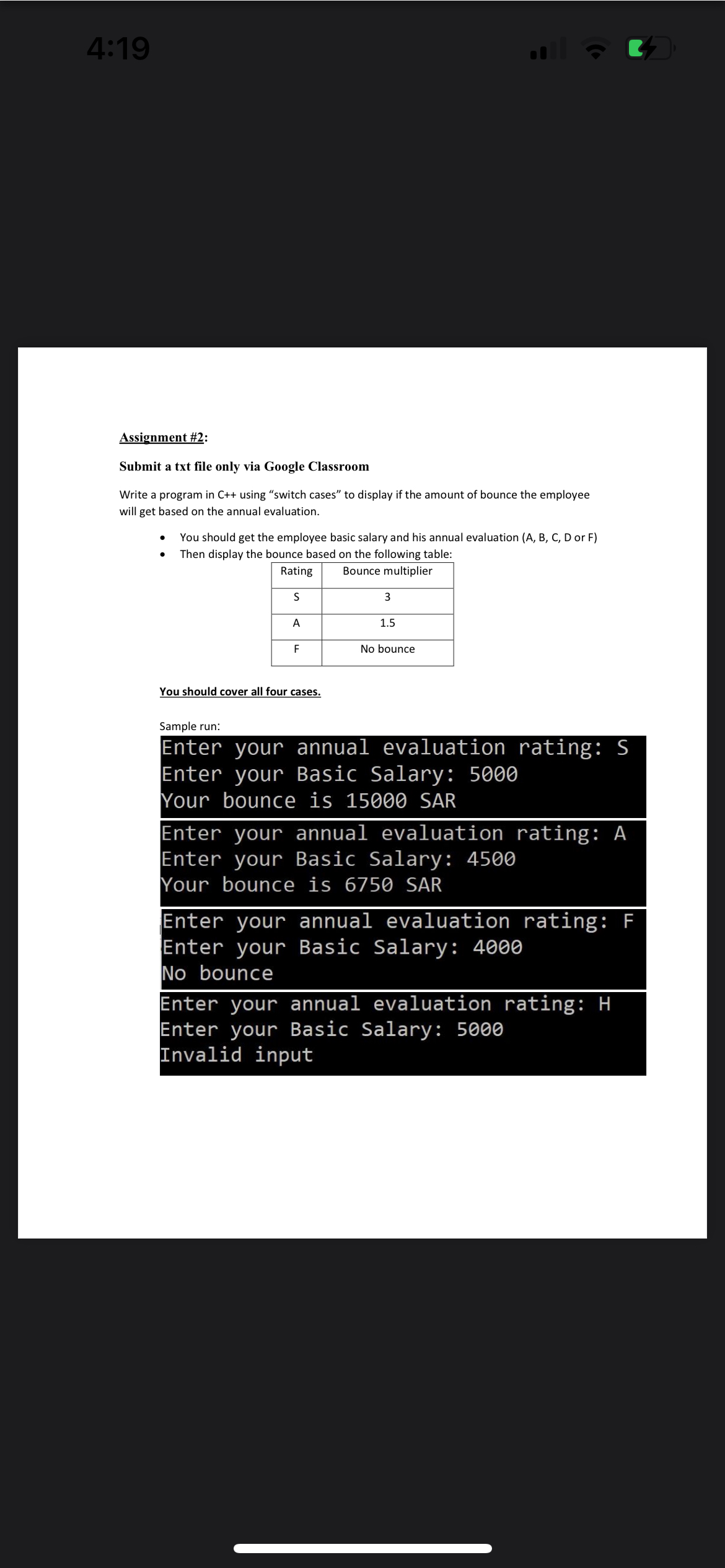  Assignment #2: Submit a txt file only via Google Classroom Write