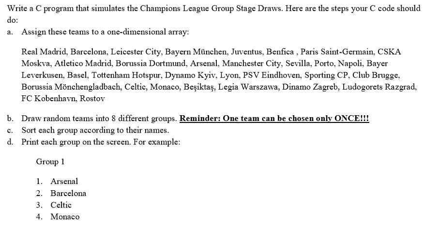  Write a C program that simulates the Champions League Group Stage