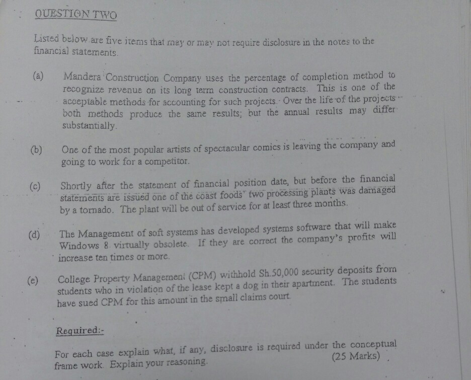  QUESTION TWO Listed below.are five items that rnay or mav not