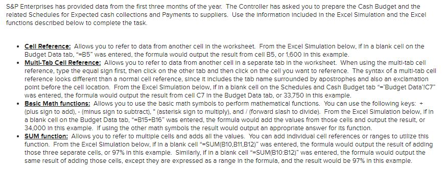 Yellow cells need to be filled with cell formulas. S&P Enterprises