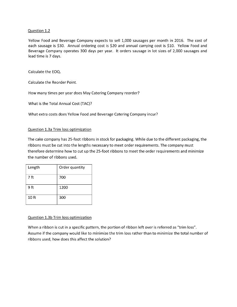 I need help with 1.2 and 1.3 Question 1.2 Yellow Food