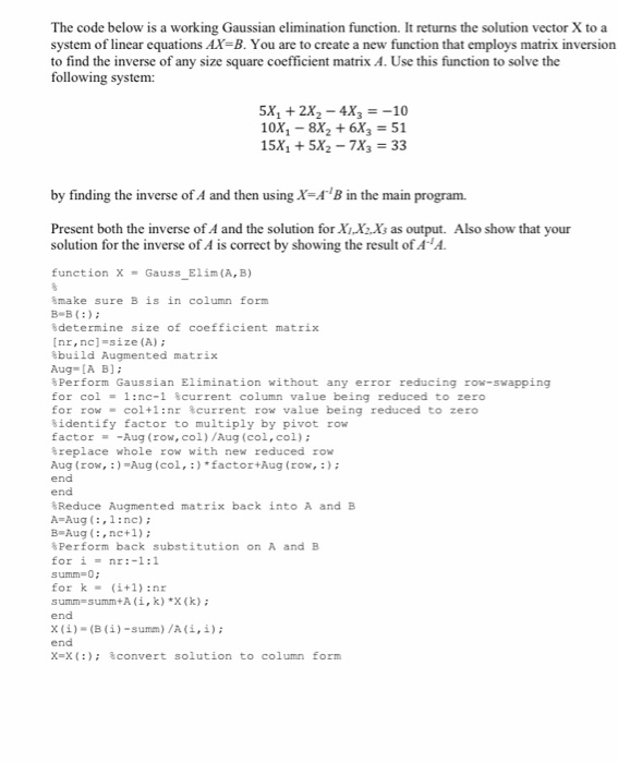  use matlab to solve The code below is a working Gaussian