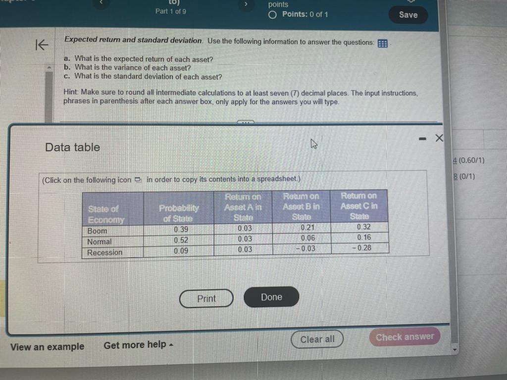  Expected return and standard deviation. Use the following information to answer