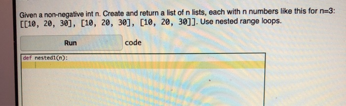  Given a non-negative int n. Create and return a list of