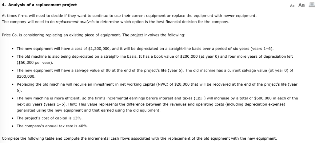  Aa Aa E 4. Analysis of a replacement project At times