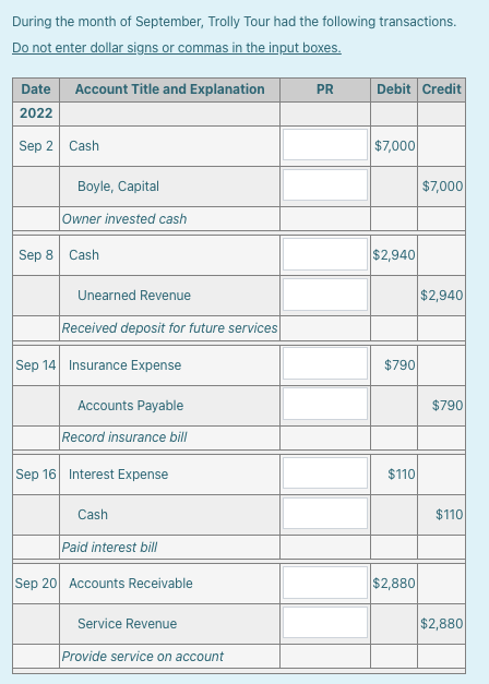 in the input boxes. During the month of September, Trolly Tour had