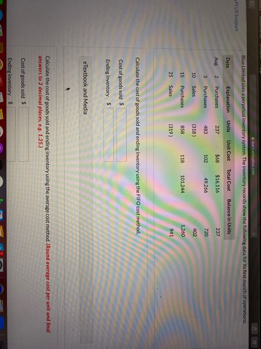  learn.wileyplus.com Blue Limited uses a perpetual inventory system. The inventory records