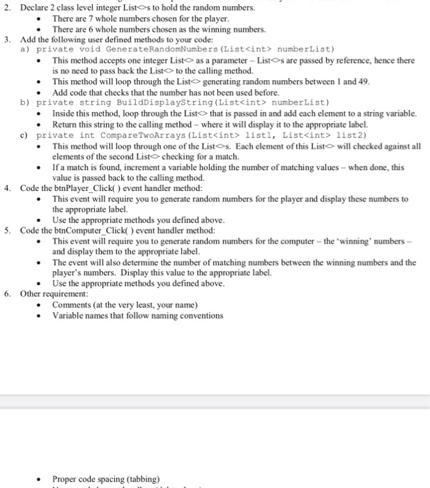 c# practice problem. random number generator using lists instead of arrays Declare