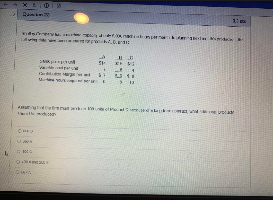  2 x C | | 0 D Question 23 3.3 pts