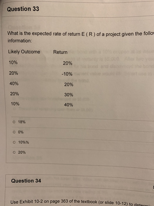  Question 33 What is the expected rate of return E (R)