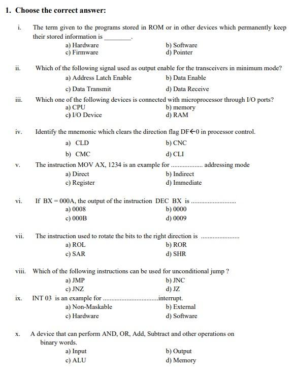 Please send the solution quickly 1. Choose the correct answer: i. The