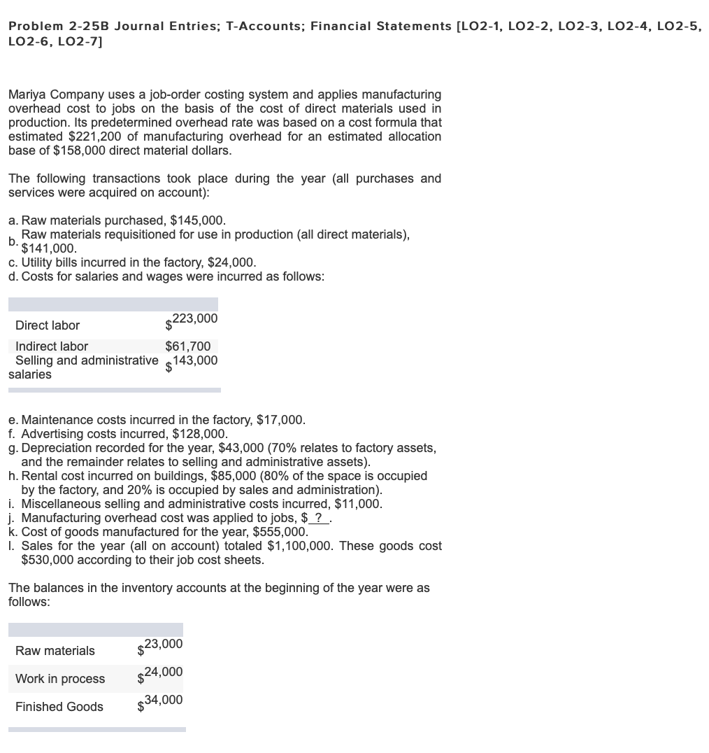 Help! what is the unit product cost? Problem 2-25B Journal Entries; T-Accounts;