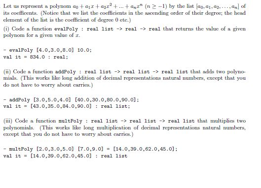  CODING IN SML LANGUAGE? Let us represent a polynom aaaa 1)