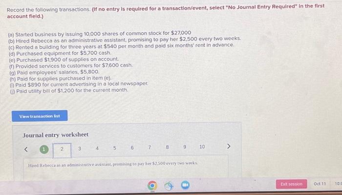  Record the following transactions. (If no entry is required for a