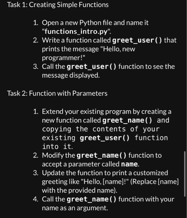  plz do in python idle Task 1: Creating Simple Functions 1.