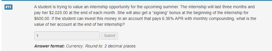 A student is trying to value an internship opportunity for the