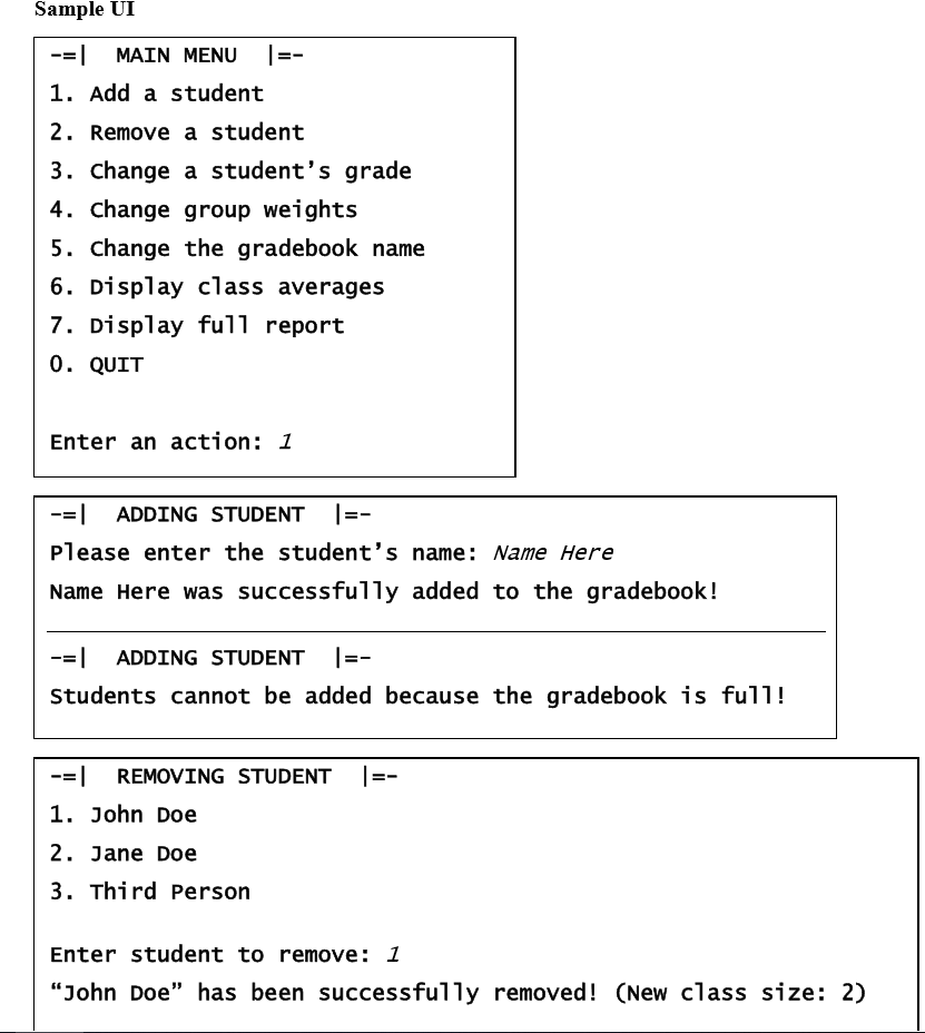 student 6's old slot, etc.) 4. A user interface should be created