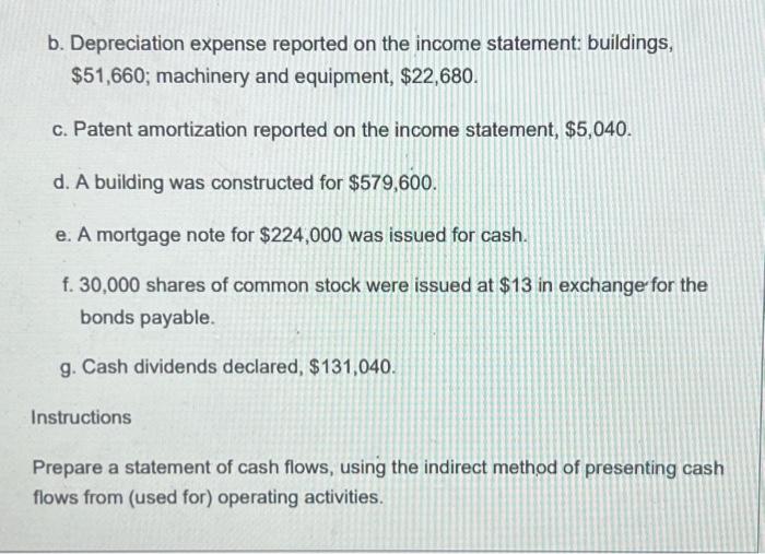 activities" section of the statement of cash flows using the indirect method.,