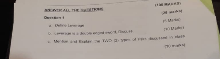 required short answer otherwise not acceptable ANSWER ALLTHEQUESTONS (100 MARKS) Question