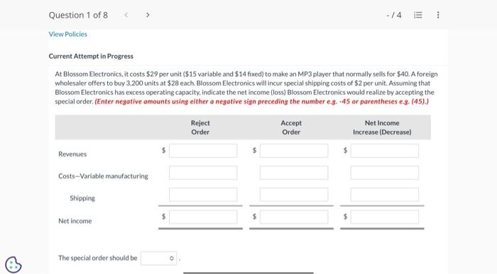 please answer At Blossom Electronics, it costs $29 per unit (\$15 variable
