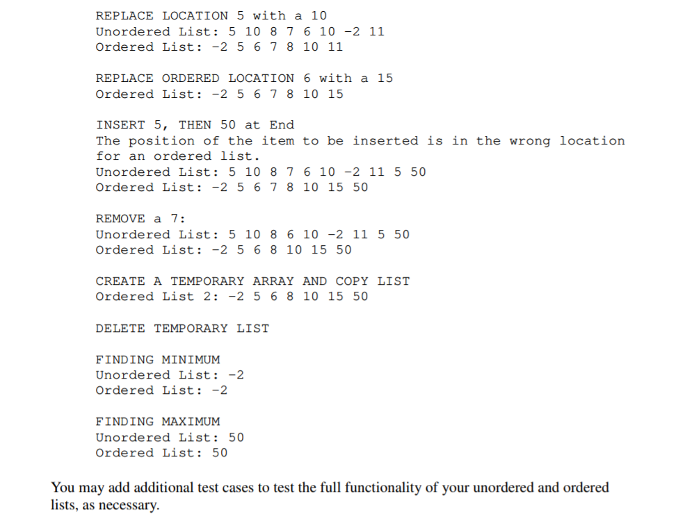 program to create an unordered and ordered set of lists Specifications: 1.