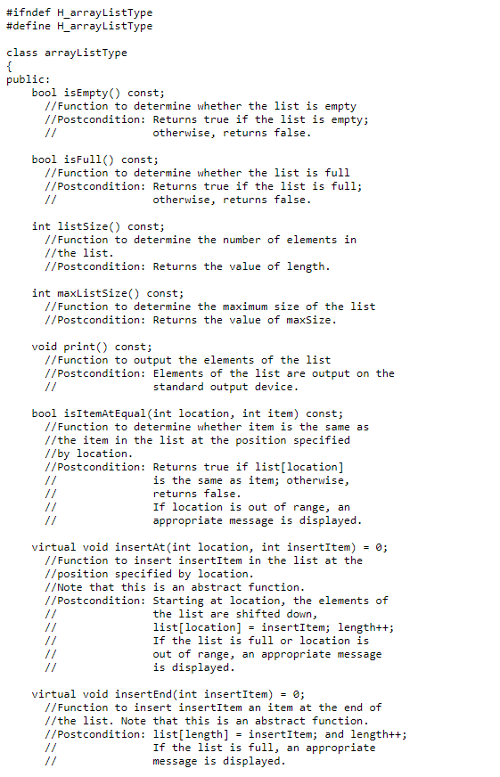 Copy the arrayListType class from Malik into an appropriate header and source