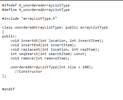 header file. Complete the orderedArrayListType class source file by writing the missing