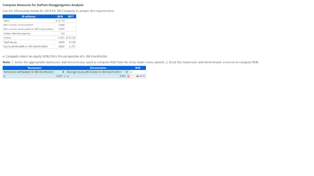 Compute Measures for DuPont Disaggregation Analysis Use the information below for