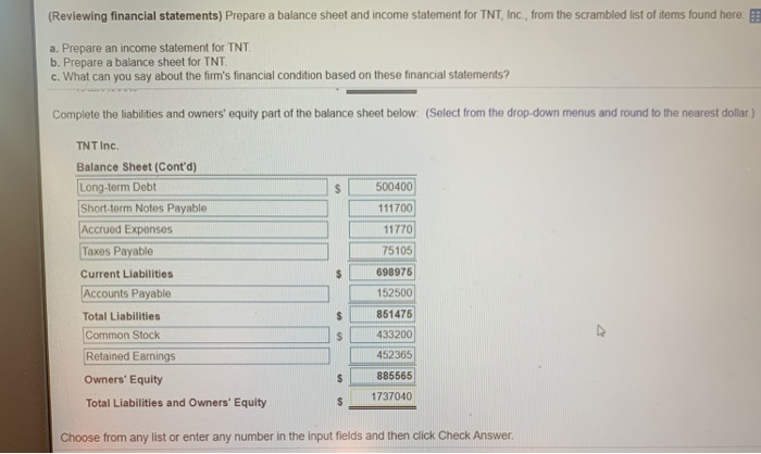 of 8 (8 complete) tement for TNT, Inc., from the scrambled ist