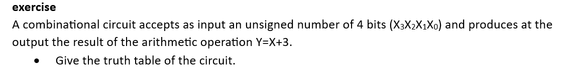 exercise A combinational circuit accepts as input an unsigned number of
