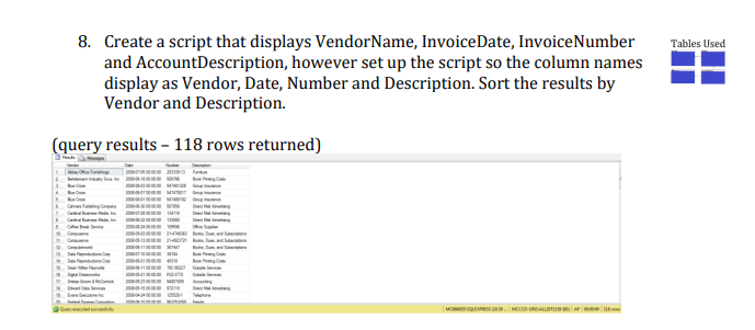 In SQL, using a company accounts payable (AP) database write an executable