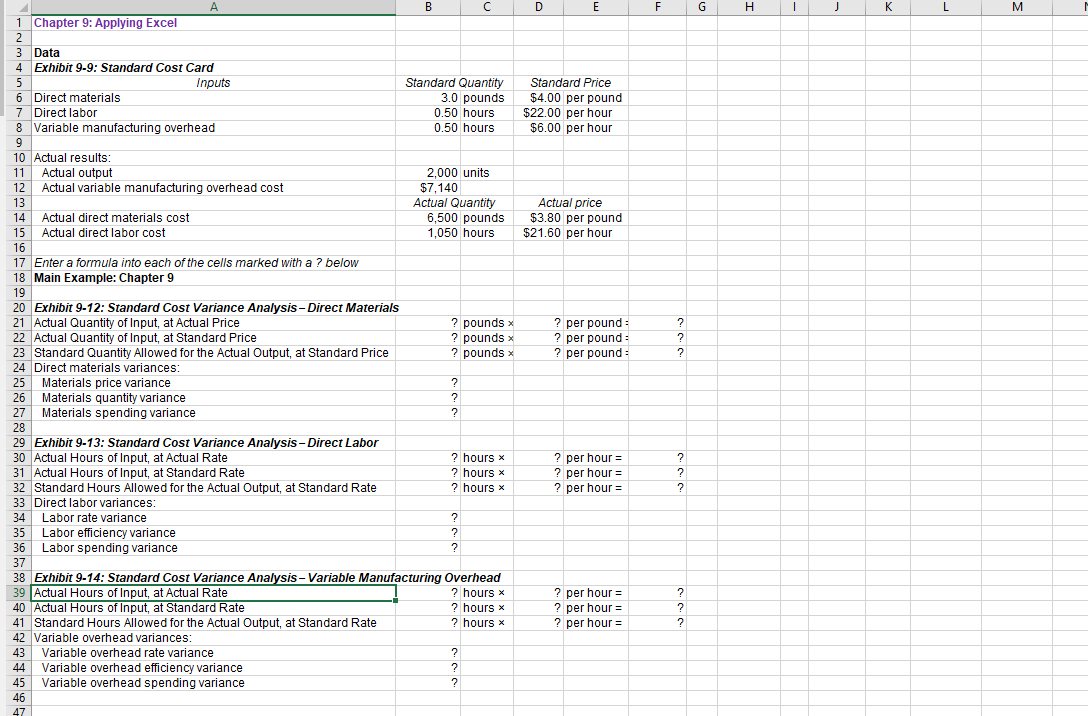 Need formulas for the ? cells (ex. =b4) Required information Chepter