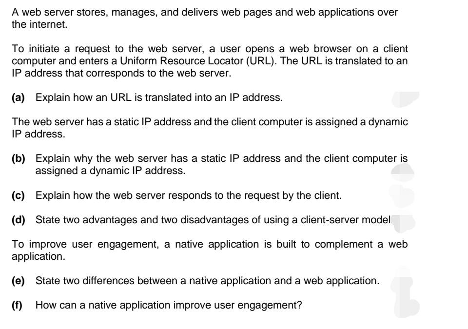  Advanced level school computer science. need helps. thanks A web server