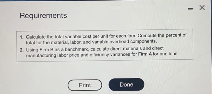 and variable overhead components. 2. Using Firm B as a benchmark, calculate