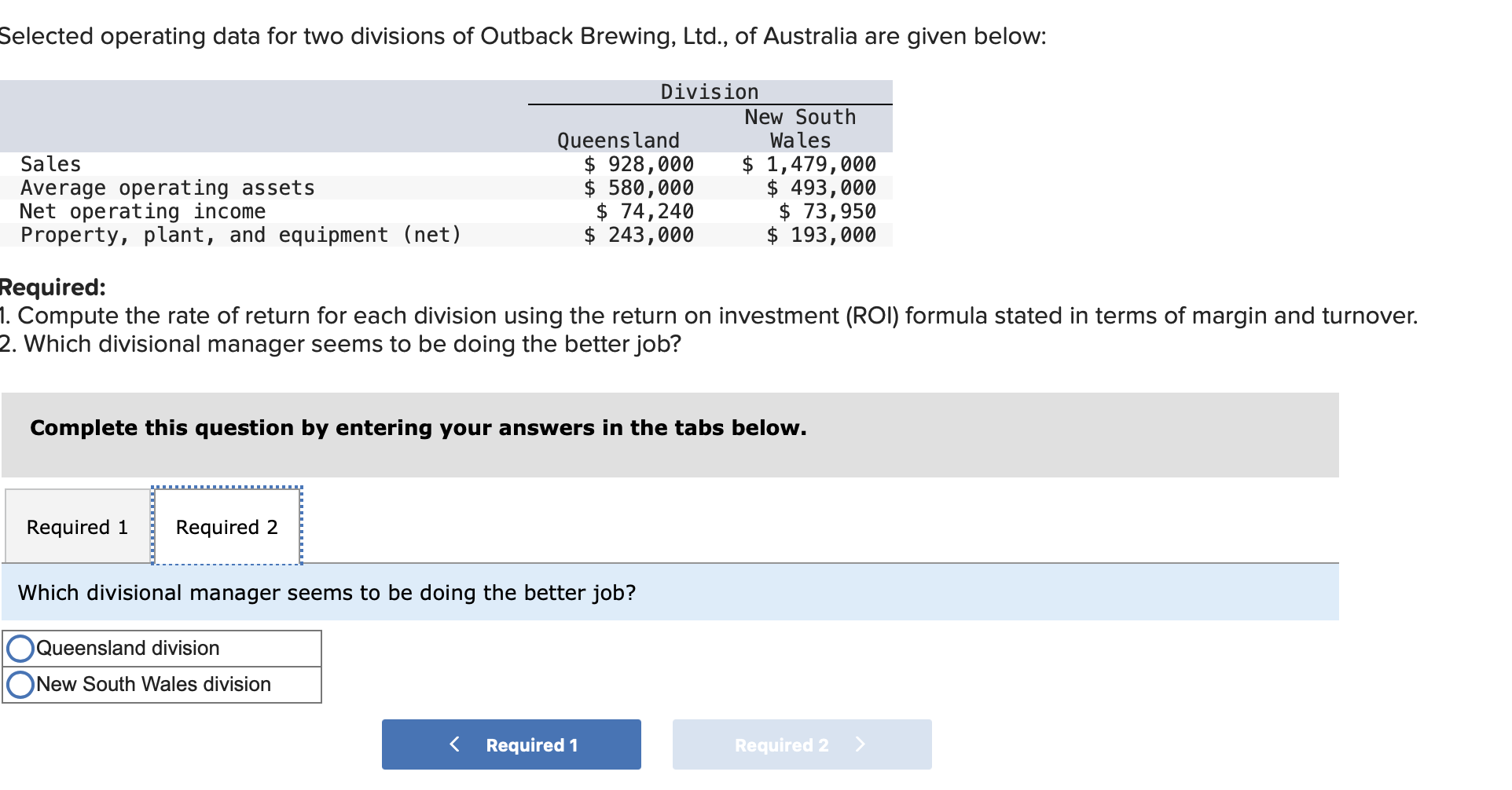 Australia are given below: Required: 1. Compute the rate of return for