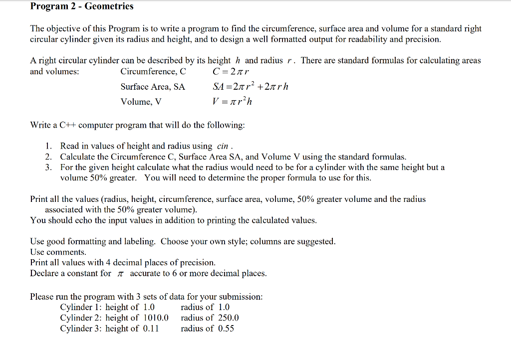  Program 2 - Geometries The objective of this Program is to