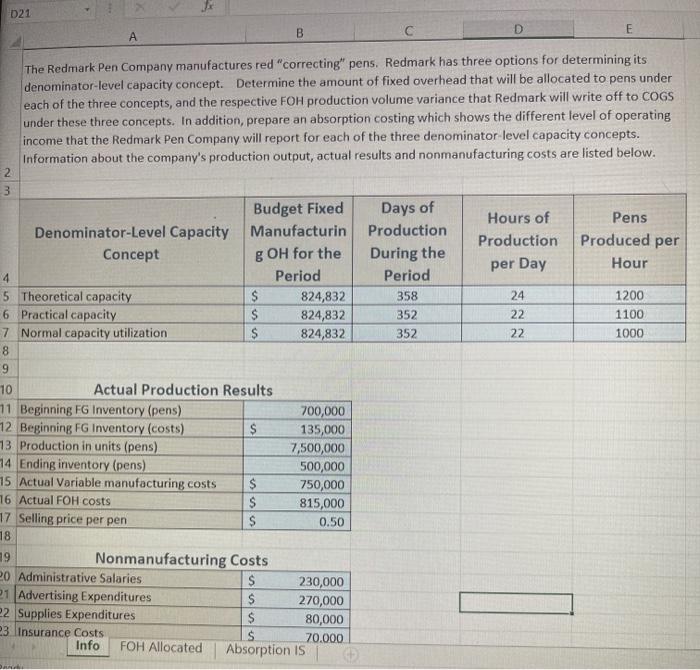  Chapter #9. Cost Accounting. 021 B E 22 The Redmark Pen
