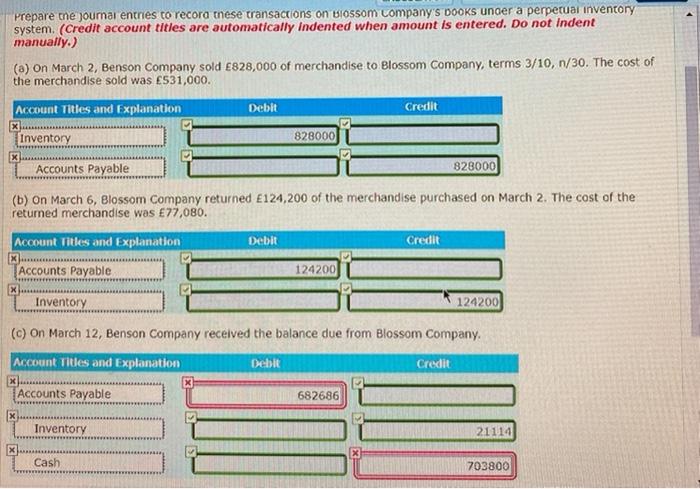 to record these transactions on Blossom Company's books under a perpetual inventory