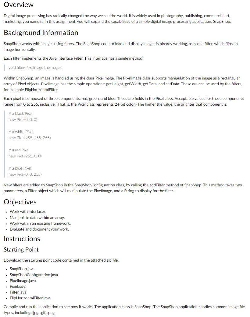 Please help, extremely confused. Please use Java. public interface Filter { /**