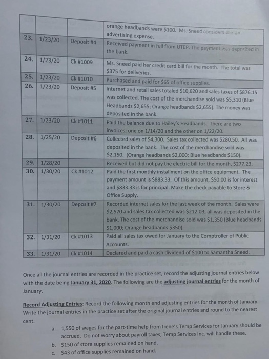 this practice set using the following events. Skip a line between each