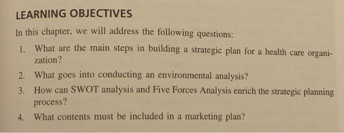 please answer all LEARNING OBJECTIVES In this chapter, we will address the