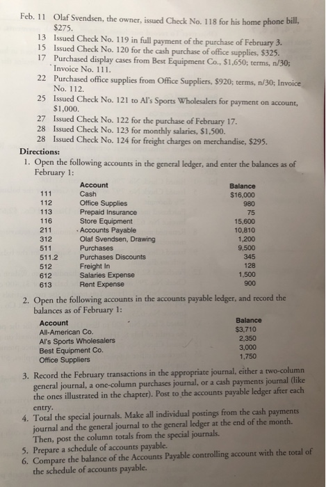 and prepare a schedule of accounts payable The following selected transactions were